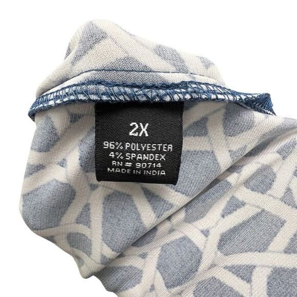 MSK 2X Women's Print Dress Sleeveless Polyester Spandex Blend Blue White 522 - Picture 5 of 6
